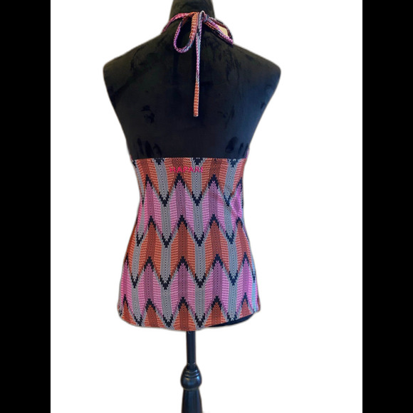 Hapari Womens  Bikini Swimsuit Halter Top Size Medium Orange Pink Black - Picture 2 of 8